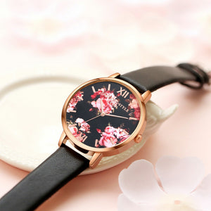 Leather Strap Rose Gold Women Watch