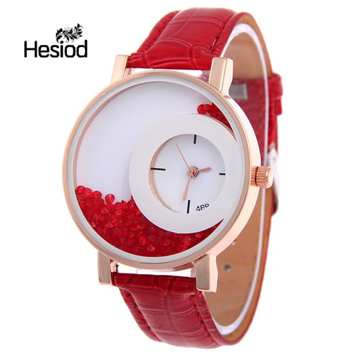 Leather Strap Women Rhinestone Watch