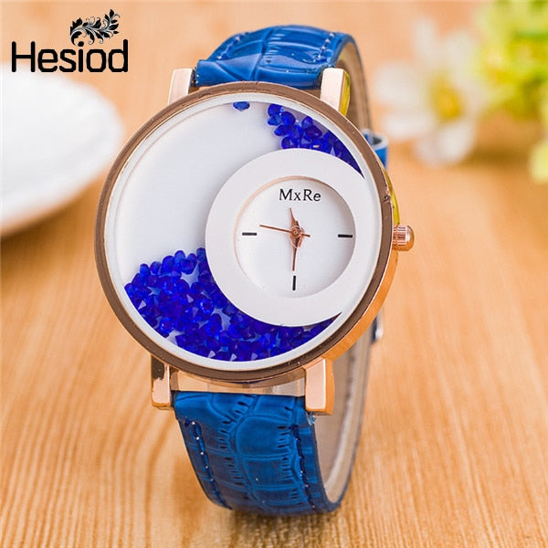 Leather Strap Women Rhinestone Watch