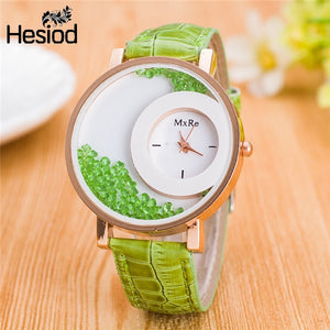 Leather Strap Women Rhinestone Watch