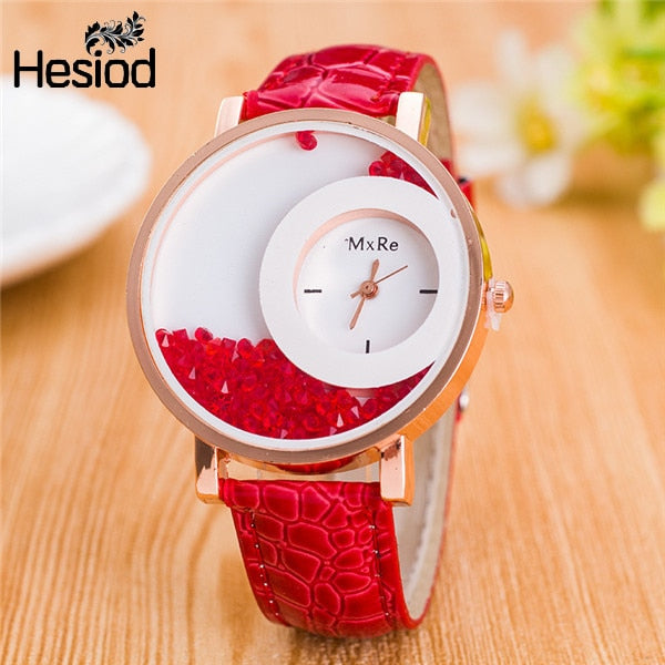 Leather Strap Women Rhinestone Watch