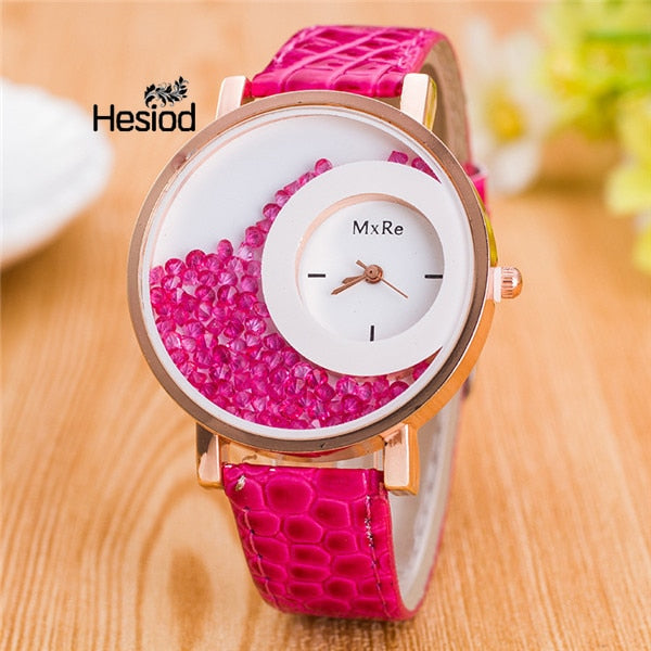 Leather Strap Women Rhinestone Watch