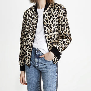 Women's Long Sleeve Leopard Jacket Zip Baseball Shirt