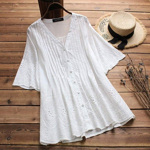 Casual Embroidery Hollow Blouse