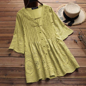 Casual Embroidery Hollow Blouse